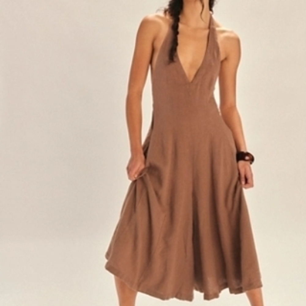 Free People Reese Linen Culotte One-Piece. Dusted Cocoa. Sold Out. Worn Once